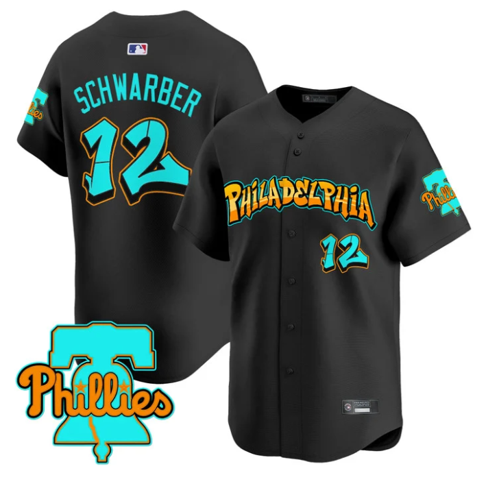 Kyle Schwarber Jersey #12 Philadelphia Phillies Graffiti Broad Street Black