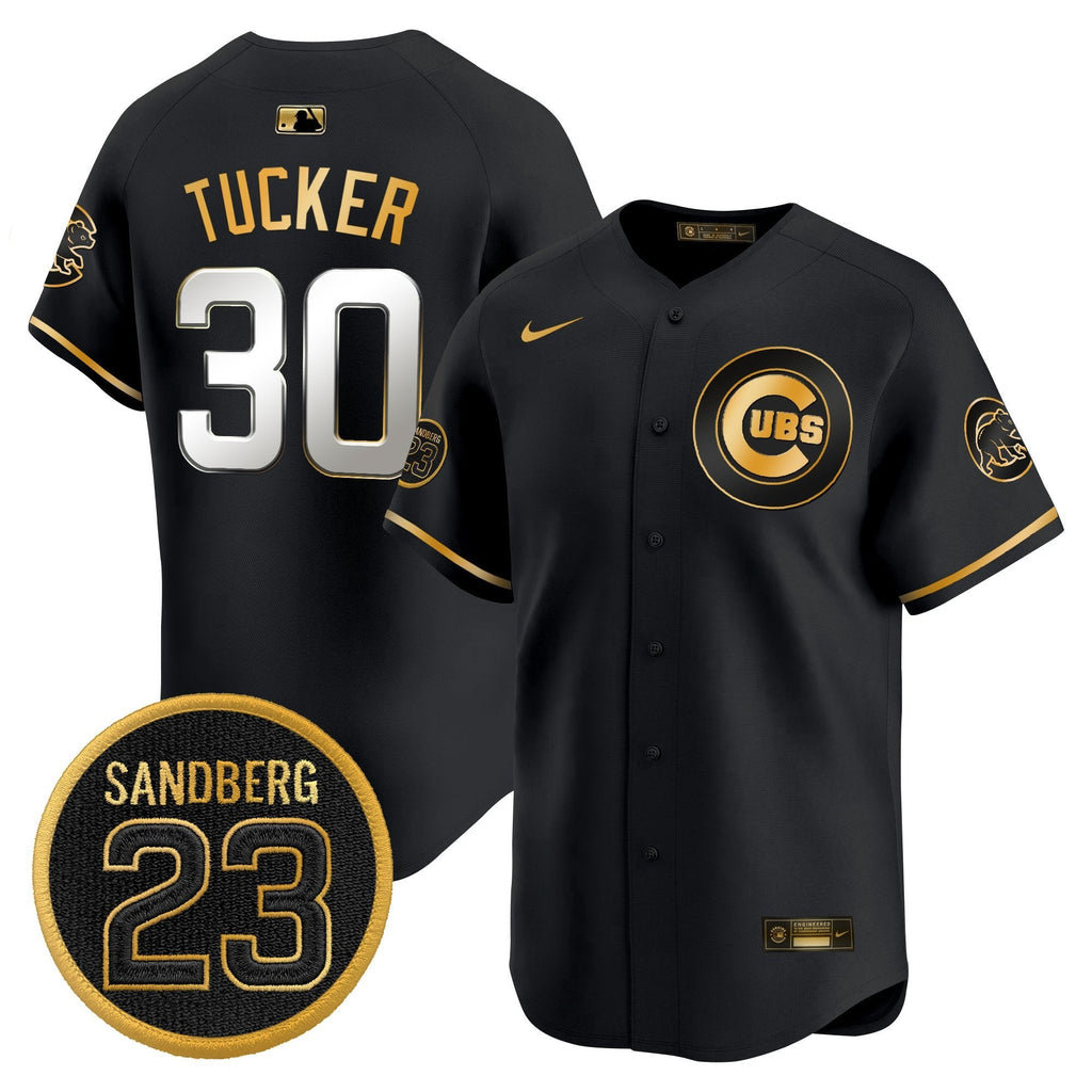 Kyle Tucker Jersey #30 Chicago Cubs Ryne Sandberg Tribute Stitched Black Gold