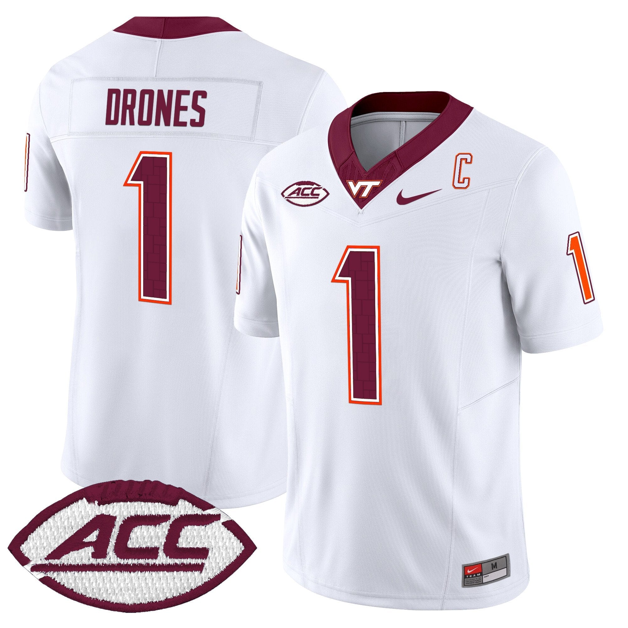 Kyron Drones Jersey #1 Virginia Tech Hokies 2025 Stitched White