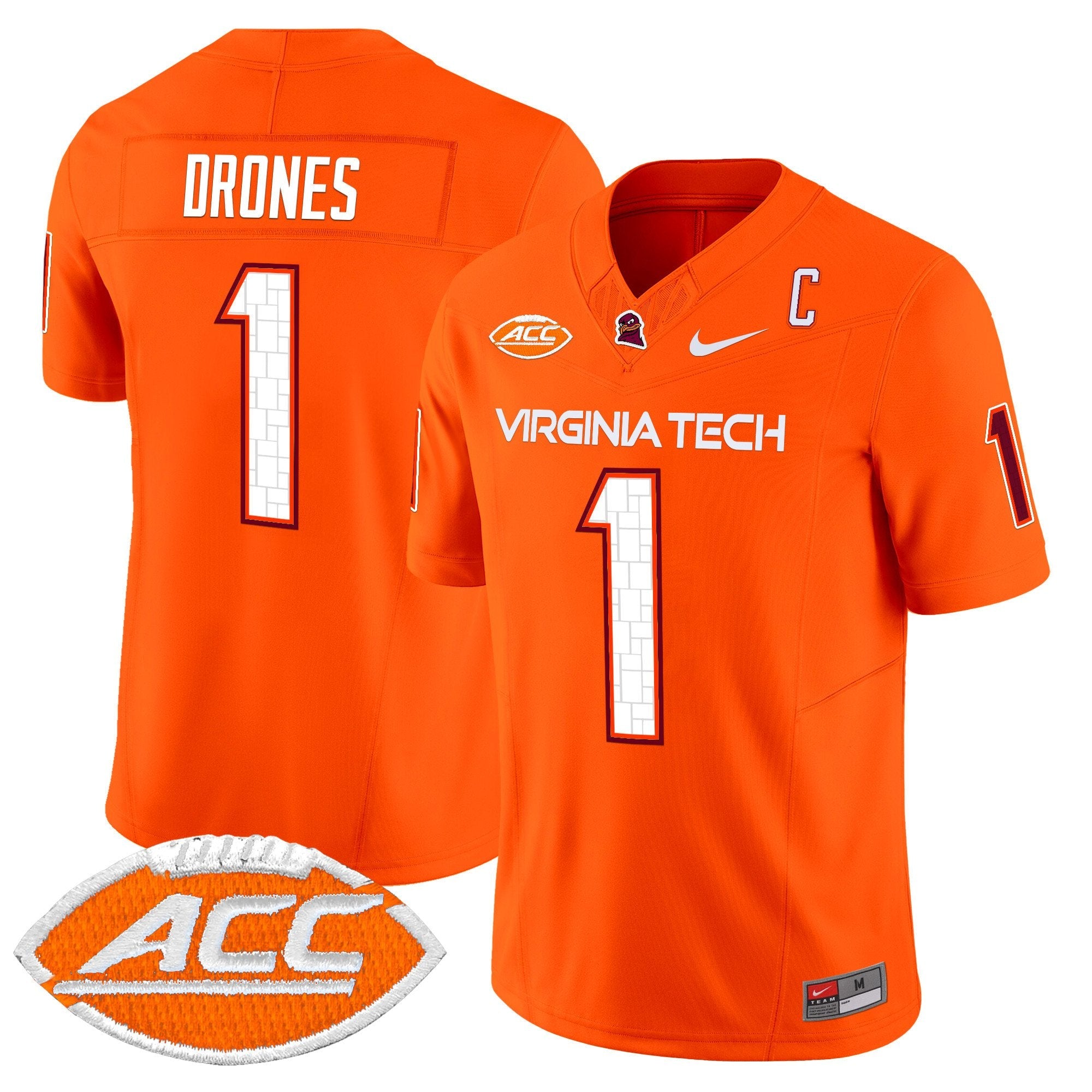 Kyron Drones Jersey #1 Virginia Tech Hokies 2025 Stitched Orange
