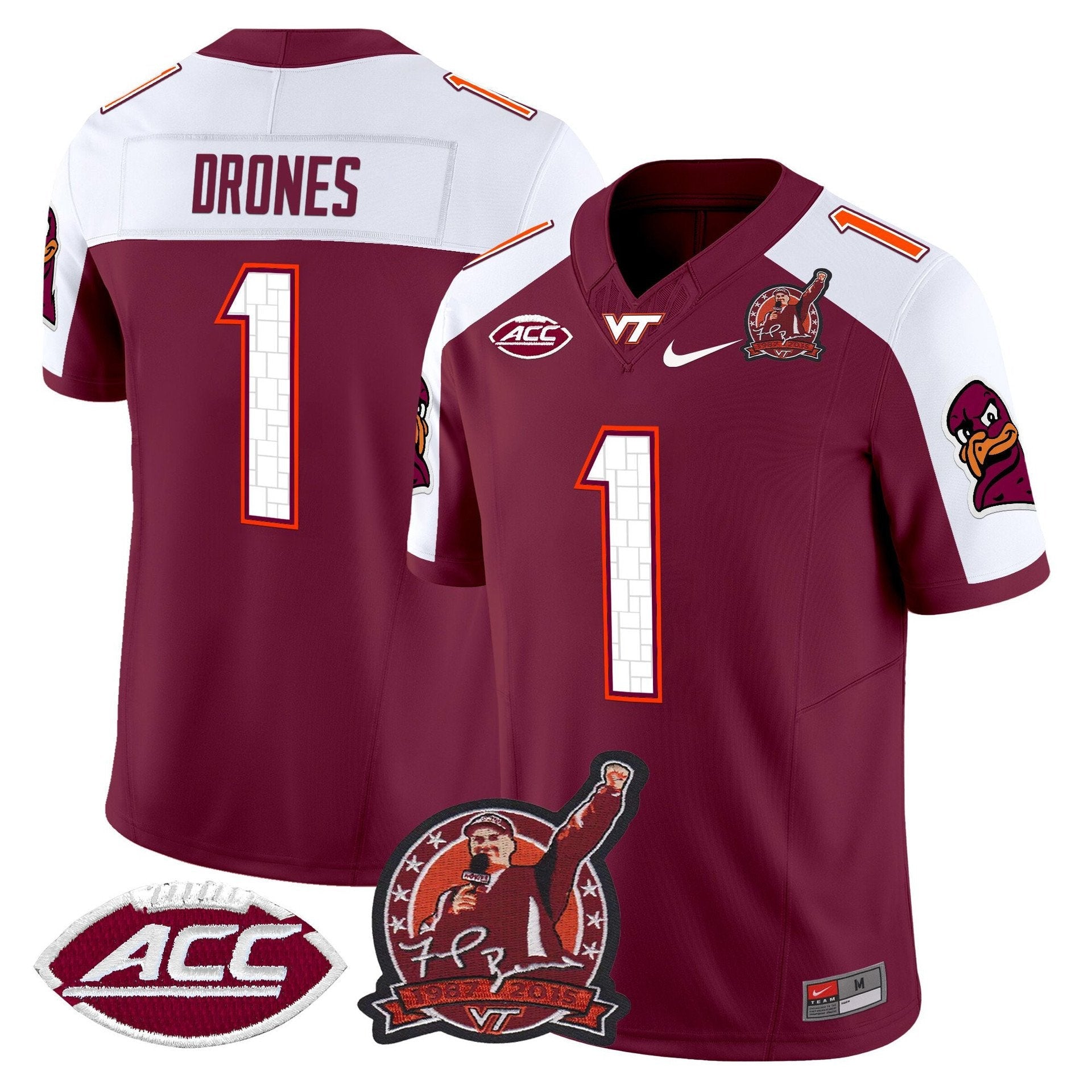 Kyron Drones Jersey #1 Virginia Tech Hokies Coach Frank Beamer 2025 Maroon Alter