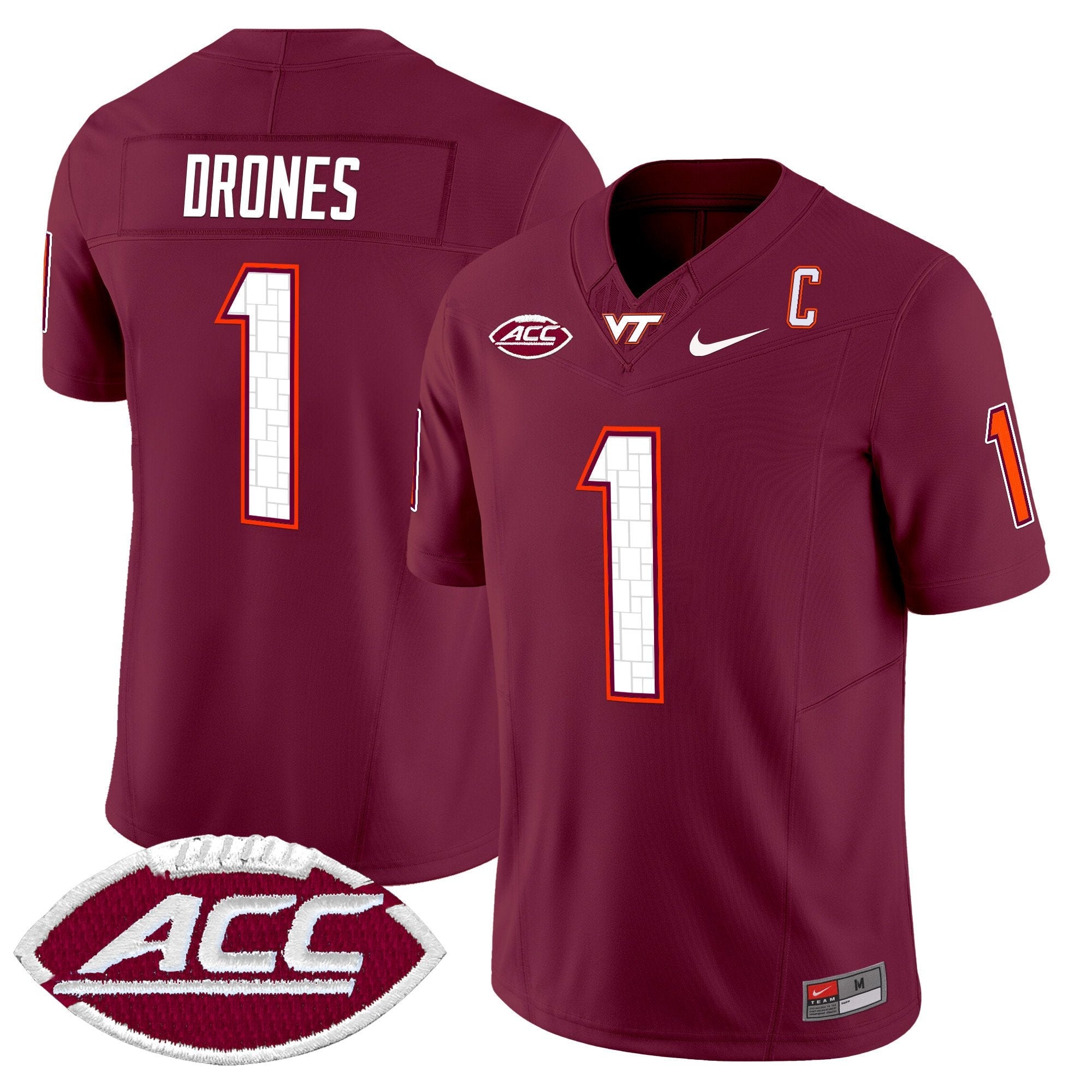 Kyron Drones Jersey #1 Virginia Tech Hokies 2025 Stitched Maroon