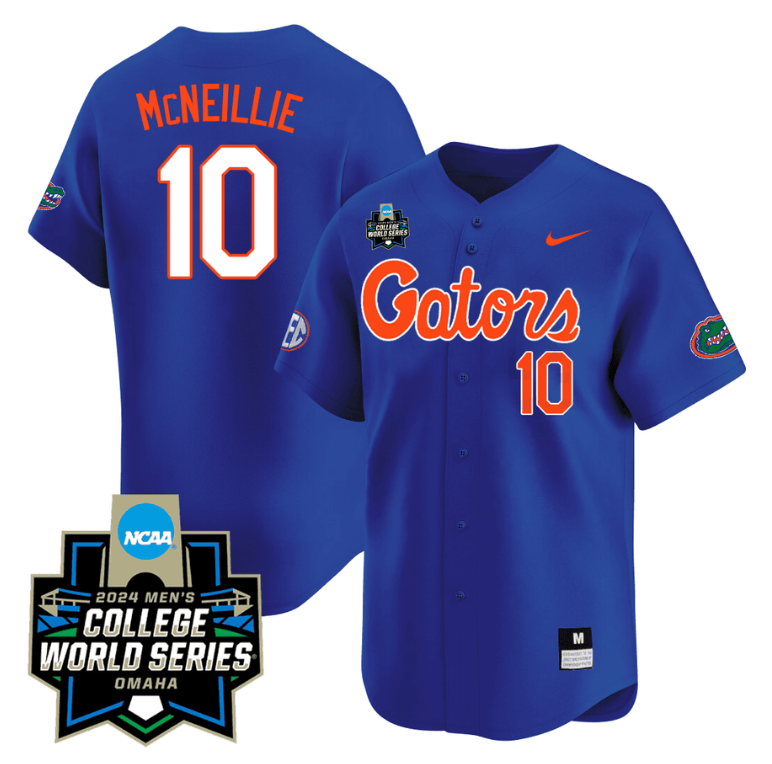 Luke Mcneillie Jersey #10 Florida Gators 2024 College World Series Vapor Premier Limited NCAA Baseball Stitched Gators Blue