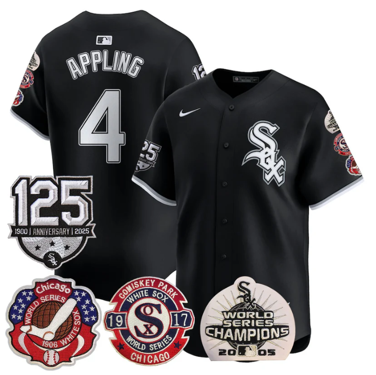 Luke Appling Jersey #4 Chicago White Sox 125th Anniversary World Series Champions Black