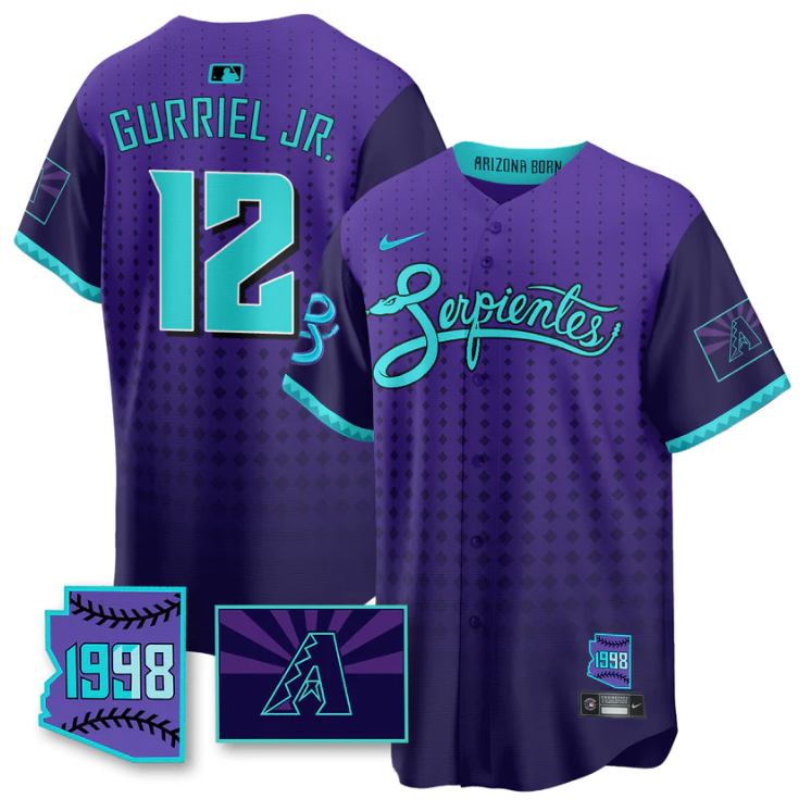 Lourdes Gurriel Jr Jersey #12 Arizona Diamondbacks Serpientes City Connect Stitched Purple