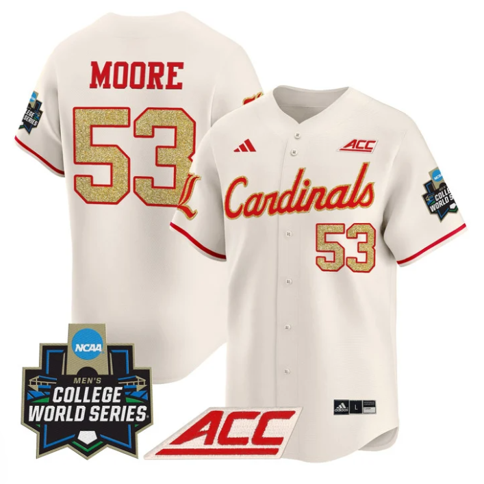 Lucas Moore Jersey #53 Louisville Cardinals 2025 World Series Stitched Cream