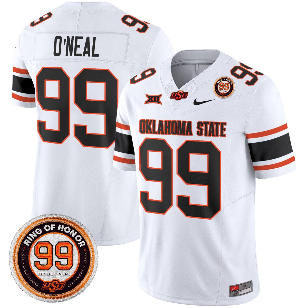 Leslie O'neal Jersey #99 Oklahoma State Cowboys 2025 Leslie O'neal Patch White