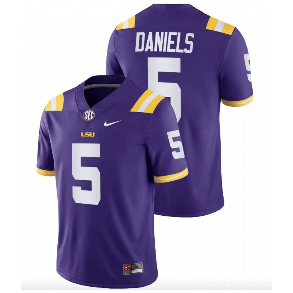LSU Tigers Jayden Daniels Jersey #5 College Football Purple