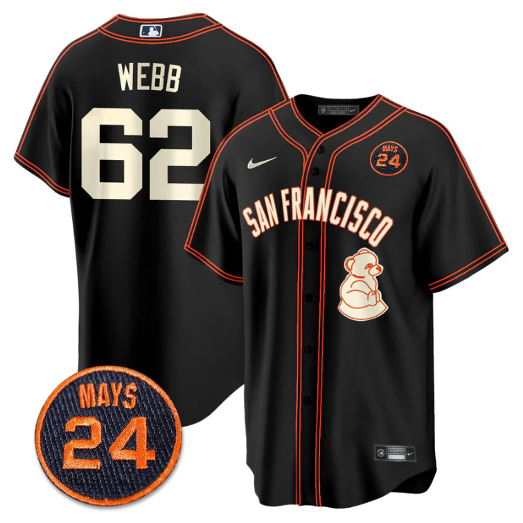 Logan Webb Jersey #62 San Francisco Giants #24 Willie Mays Patch 2024 Vapor Premier Black Limited