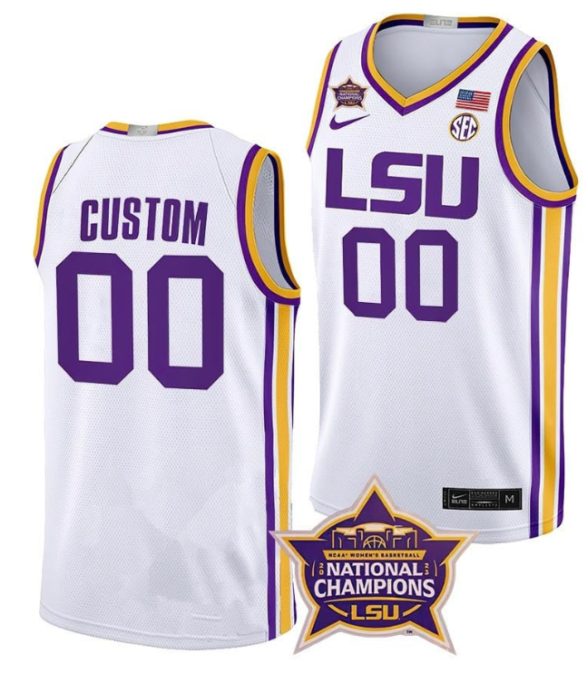 LSU Tigers College Basketball Champions Custom 2023 Jersey Stitched White