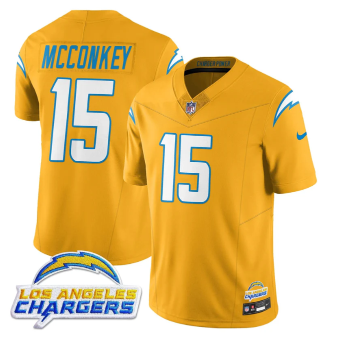 Ladd McConkey Jersey #15 Alternate 2025 Vapor Limited All Stitched Yellow