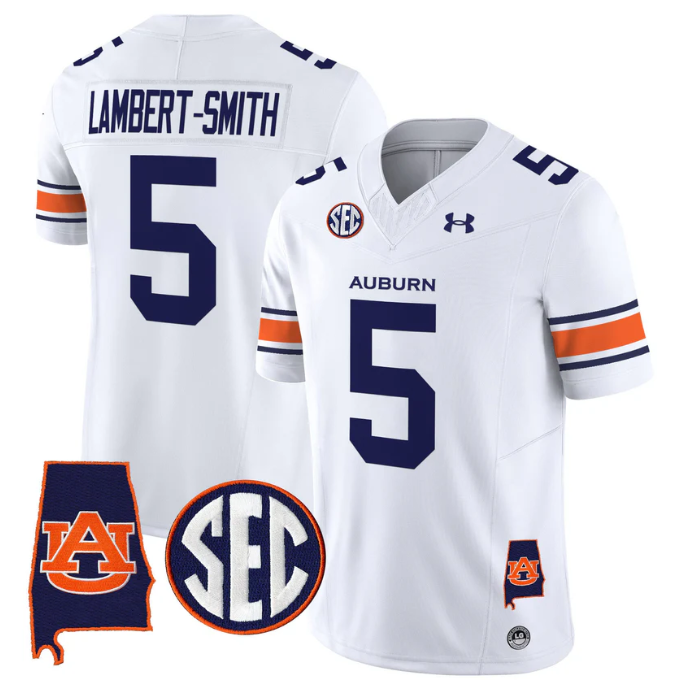 Lambert-Smith Jersey #5 Auburn Tigers 2025 Alabama Patch Stitched White