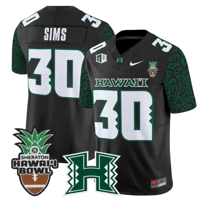 Landon Sims Jersey #30 Hawai'i Rainbow 2025 Hawai'i Bowl Stitched Black Limited