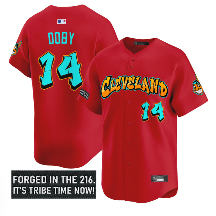 Larry Doby Jersey #14 Cleveland Indians Graffiti 216 Ink Edition Stitched Red