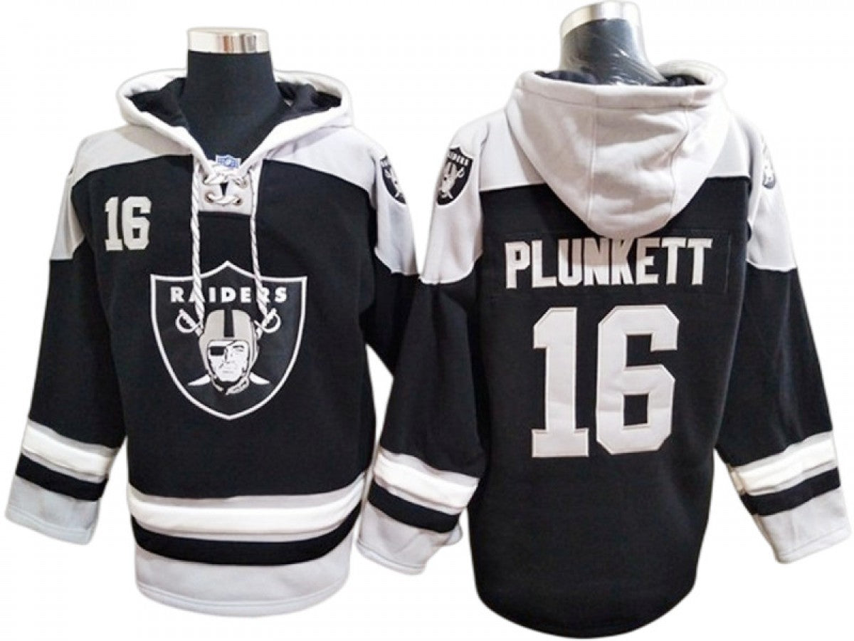 Las Vegas Raiders #16 Jim Plunkett Black Lacer Pullover Hoodie