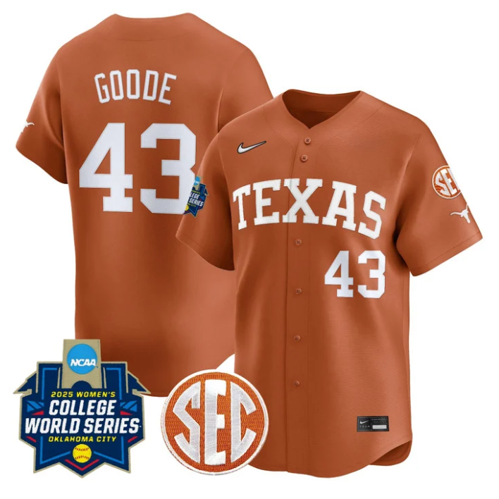 Leighann Goode Jersey #43 Texas Longhorns 2025 World Series Stitched Orange