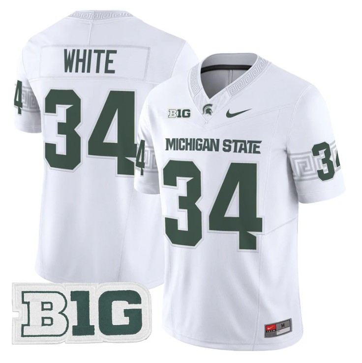 Lorenzo White Jersey #34 Michigan State Spartans 2025 Vapor Stitched White