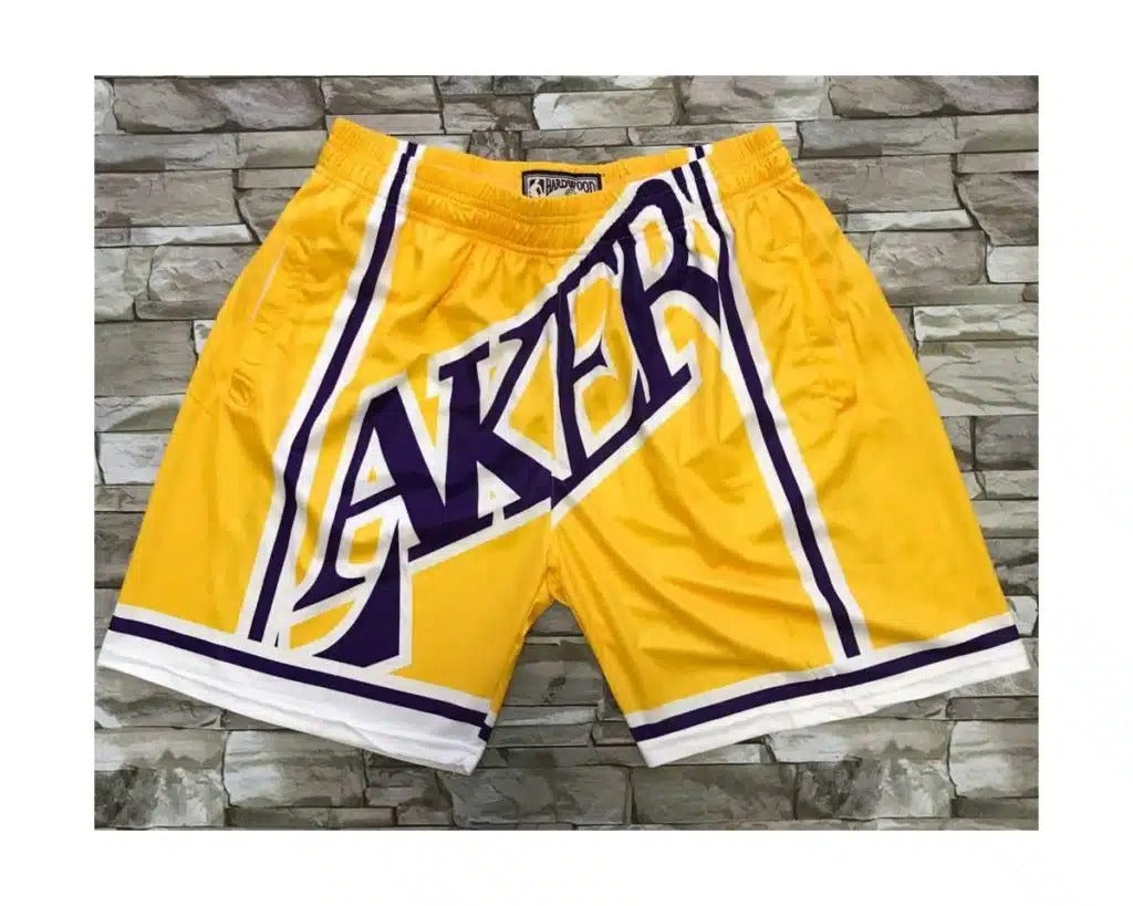 Los Angeles Lakers M&N Big Face Shorts Yellow Hardwood Classics