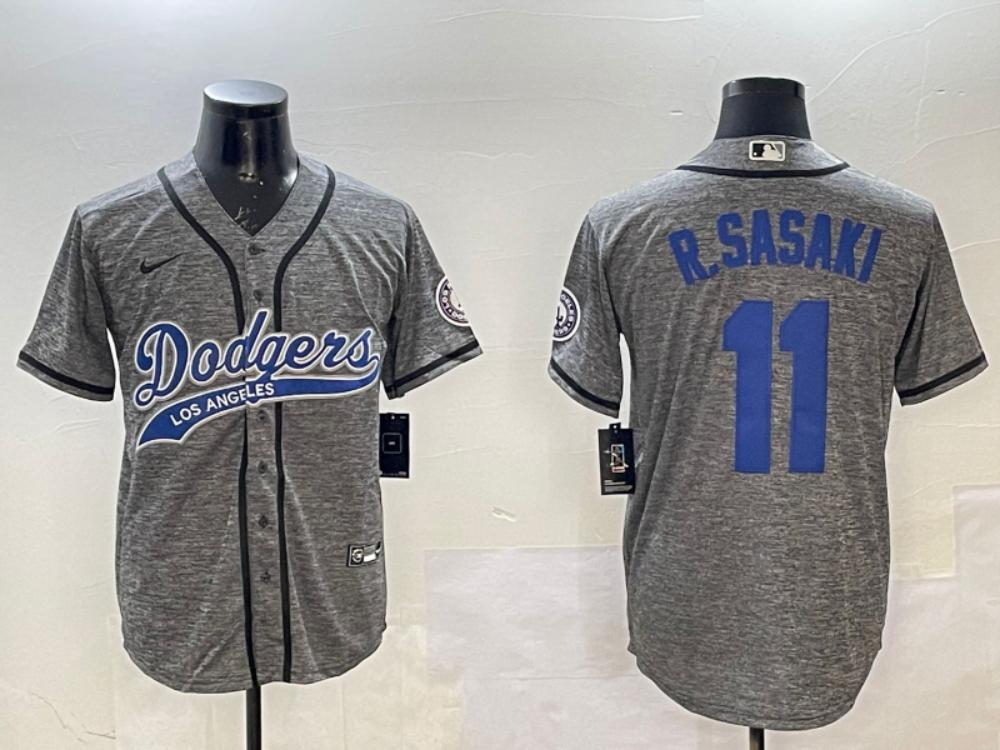 Los Angeles Dodgers Roki Sasaki Heather Grey Throwback Jersey