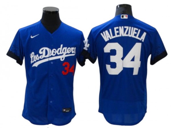 Los Angeles Dodgers #34 Fernando Valenzuela City Connect Flex Base Jersey - Royal