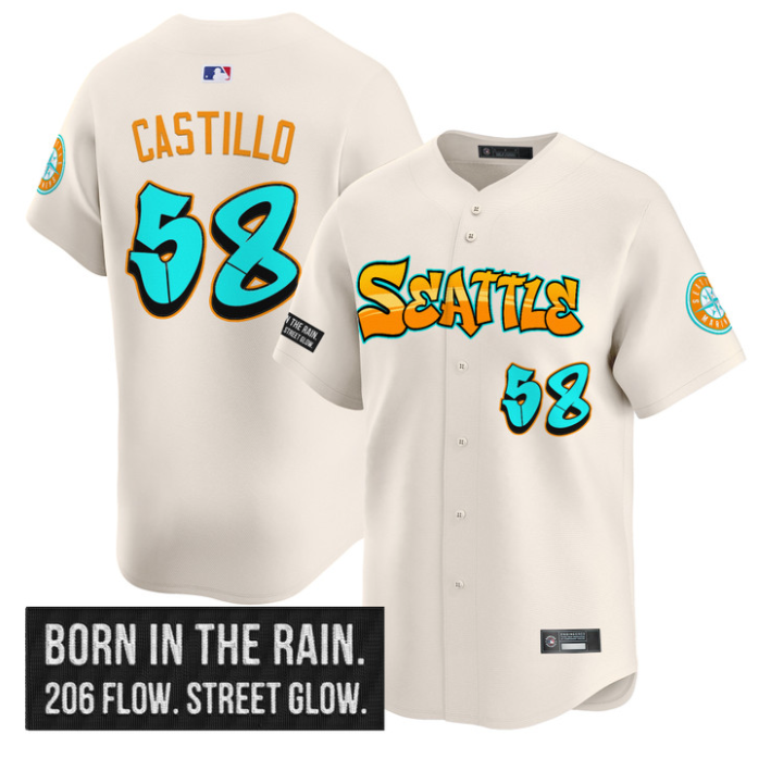 Luis Castillo Jersey #58 Seattle Mariners Graffiti Emerald Drop Edition Cream