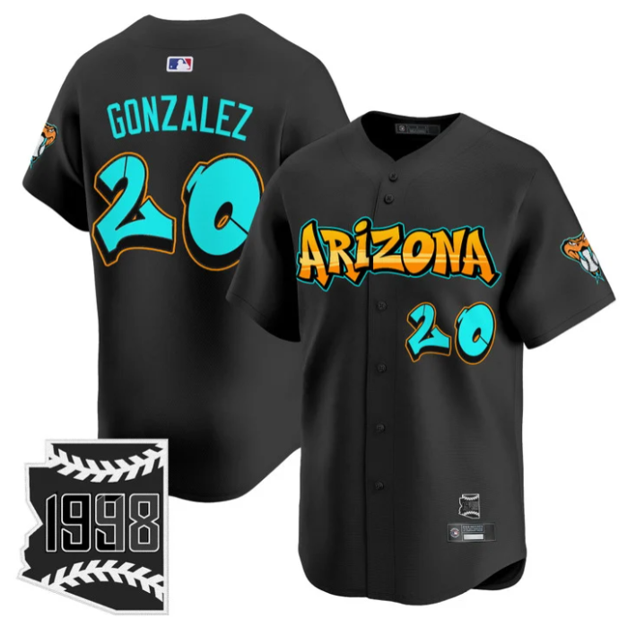 Luis Gonzalez Jersey #20 Arizona Diamondbacks Graffiti Desert Ink Edition Black