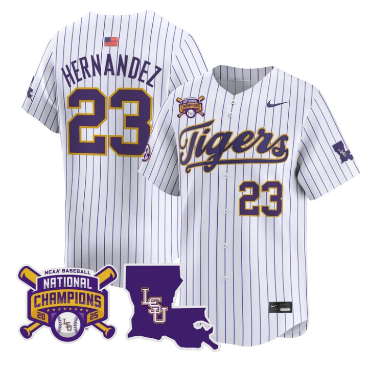 Luis Hernandez Jersey #23 LSU Tigers 2025 World Series Champions Stitched Stripes