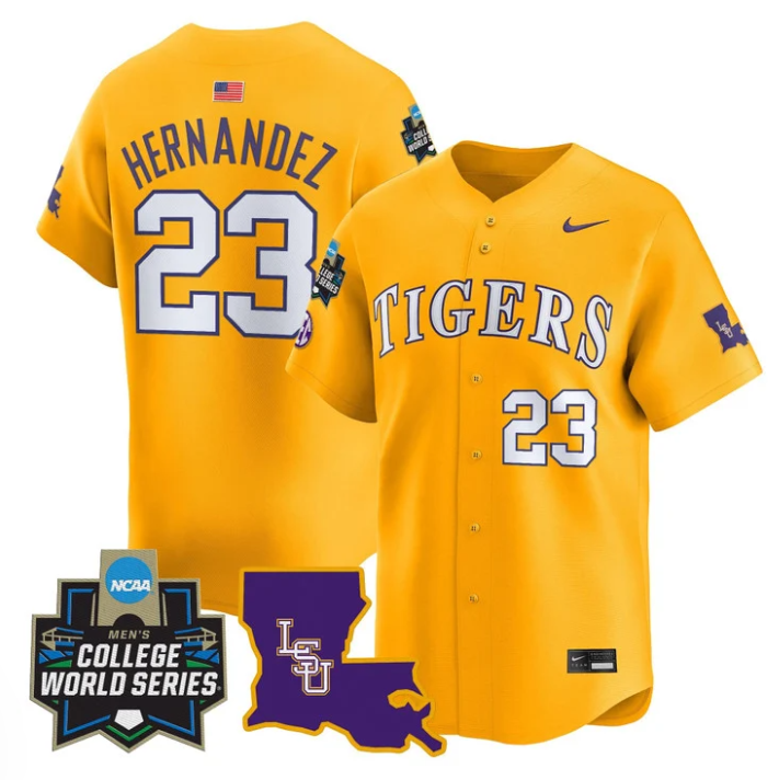 Luis Hernandez Jersey #23 LSU Tigers 2025 World Series Stitched Gold