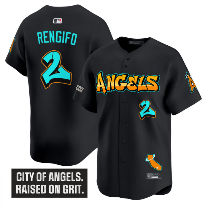 Luis Rengifo Jersey #2 Los Angeles Angels Graffiti Halo Drop Edition Black