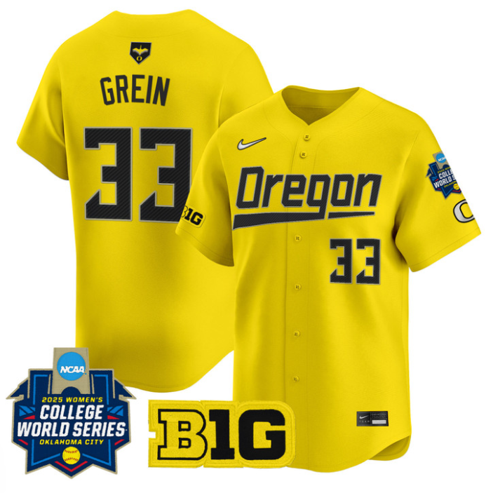 Lyndsey Grein Jersey #33 Oregon Ducks Softball 2025 World Series Stitched Yellow