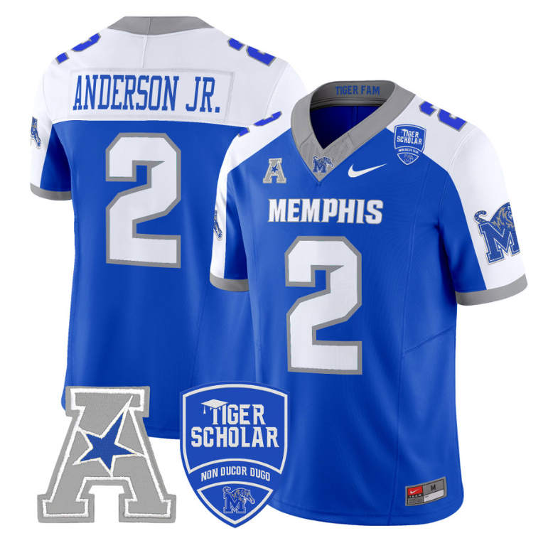 Mario Anderson Jr Jersey #2 Memphis Tigers 2024 Vapor Stitched Royal Alternate
