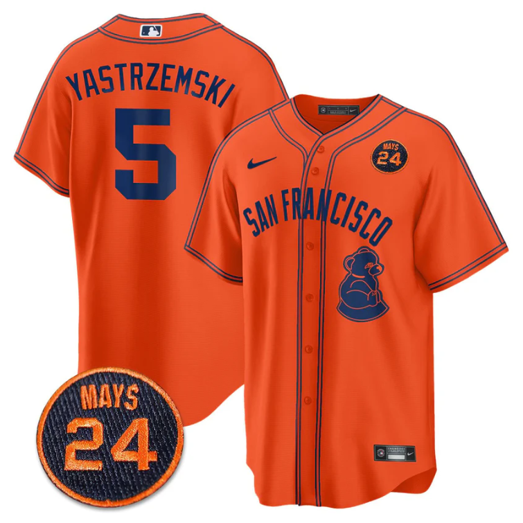 Mike Yastrzemski Jersey #5 San Francisco Giants #24 Willie Mays Patch 2024 Premier Orange Limited