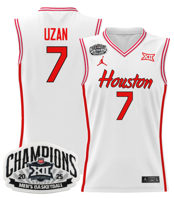 Men Milos Uzan Jersey #7 Houston Cougar 2025 Big 12 Champions Stitched White