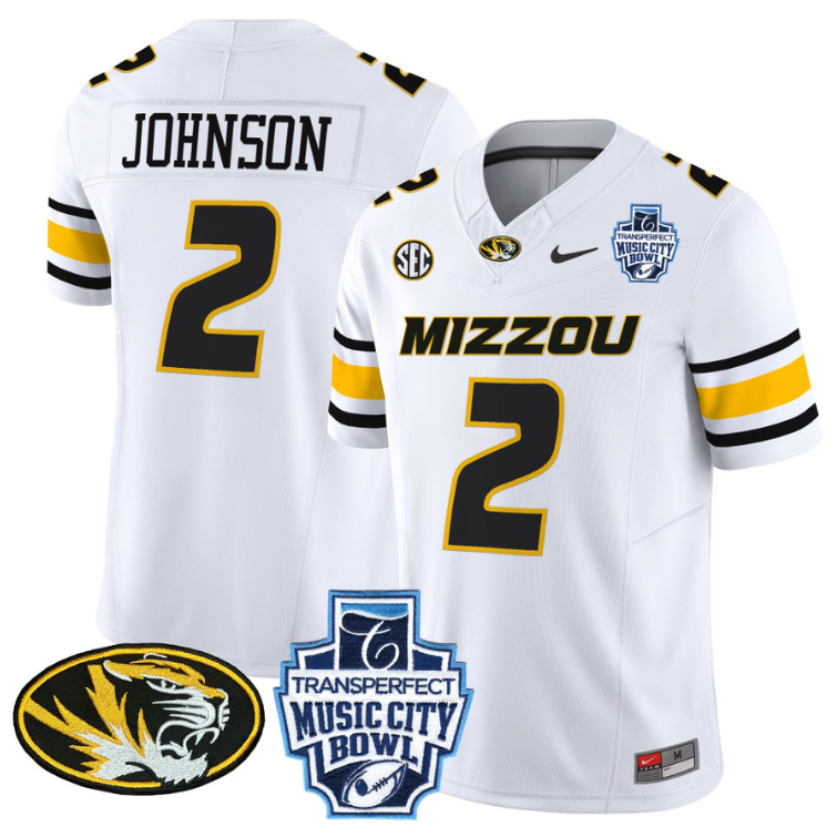 Marquis Johnson Jersey #2 Missouri Tigers 2024 Music City Bowl White