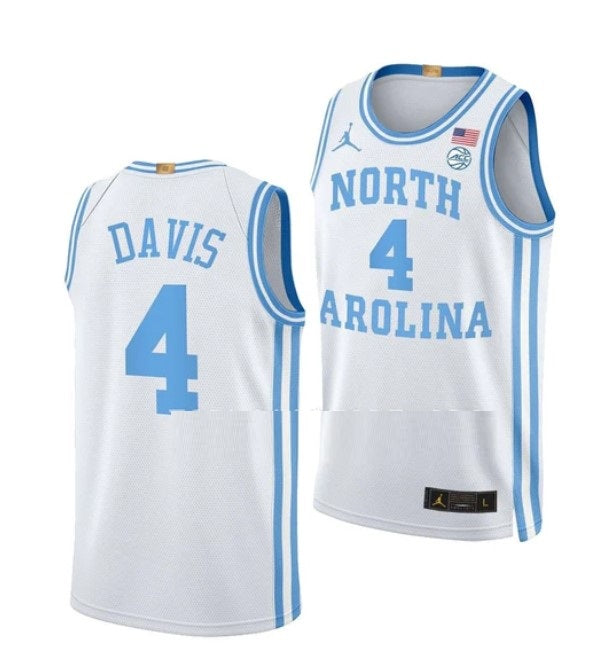 Men's #4 R.J. Davis Jersey North Carolina Tar Heels College Basketball Jerseys White Elite