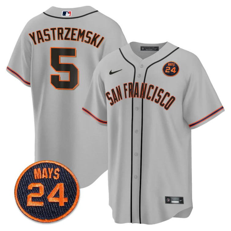 Mike Yastrzemski Jersey #5 San Francisco Giants #24 Willie Mays Patch 2024 Premier Gray