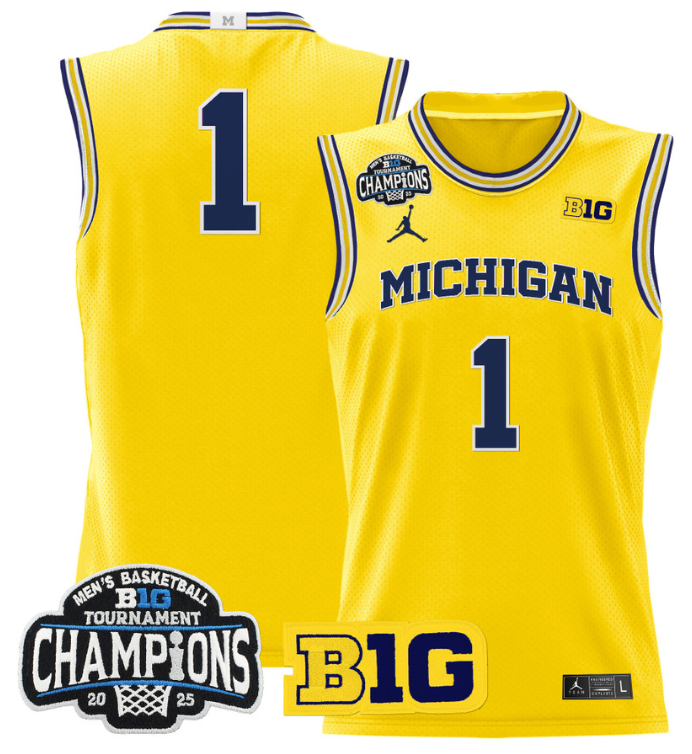 Men Team Jersey #1 Michigan Wolverines 2025 Big Ten Champions Maize