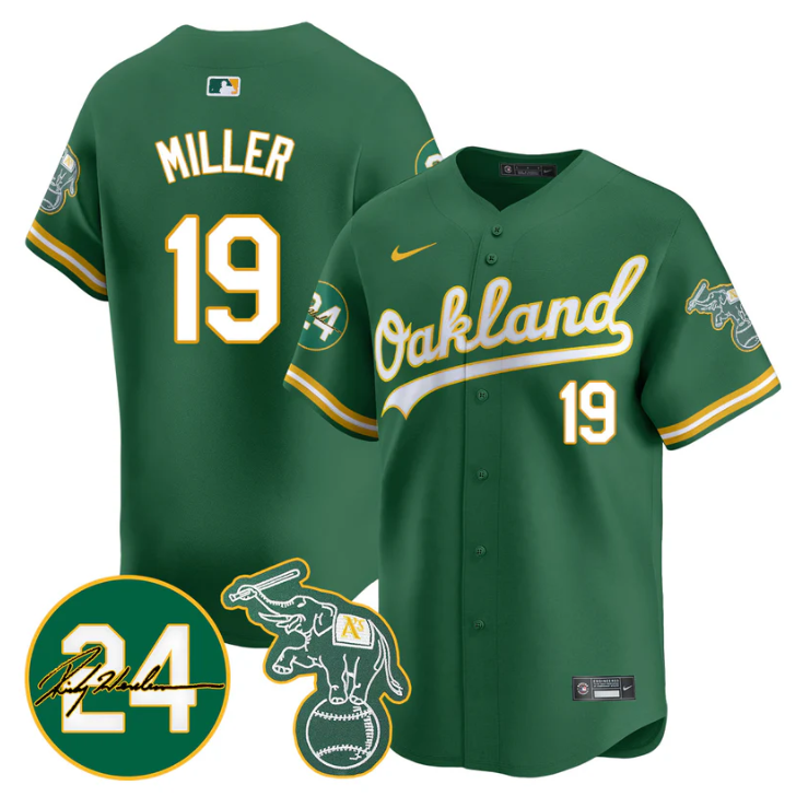 Mason Miller Jersey #19 Oakland Athletics 2025 Rickey Henderson Memorial Stitched Green