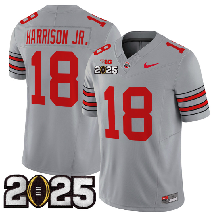 Marvin Harrison Jr Jersey #18 Ohio State 'Heritage Stripe' 2025 CFP Final Gray