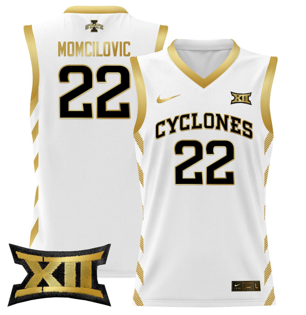 Milan Momcilovic Jersey #22 Iowa State 2024 Lightweight Basketball White Gold