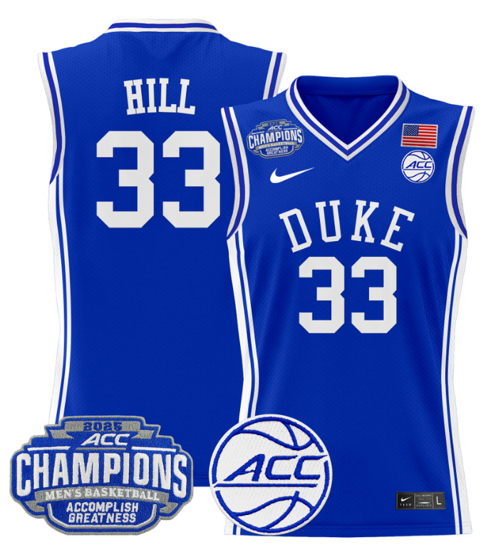 Men Grant Hill Jersey #33 Duke Blue Devils 2025 ACC Champions Stitched Royal