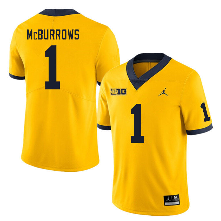 Michigan Wolverines JaDen McBurrows Jersey #1 College Football Game Yellow