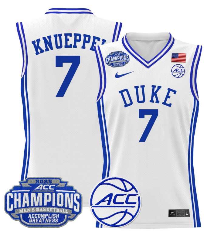 Men Kon Knueppel Jersey #7 Duke Blue Devils 2025 ACC Champions Stitched White