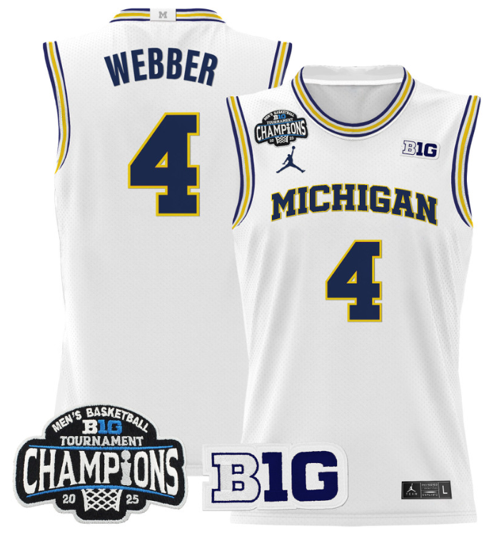 Men Chris Webber Jersey #4 Michigan Wolverines 2025 Big Ten Champions White