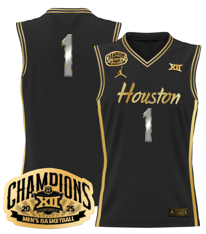 Men Team Jersey #1 Houston Cougar 2025 Big 12 Champions Stitched Black Gold