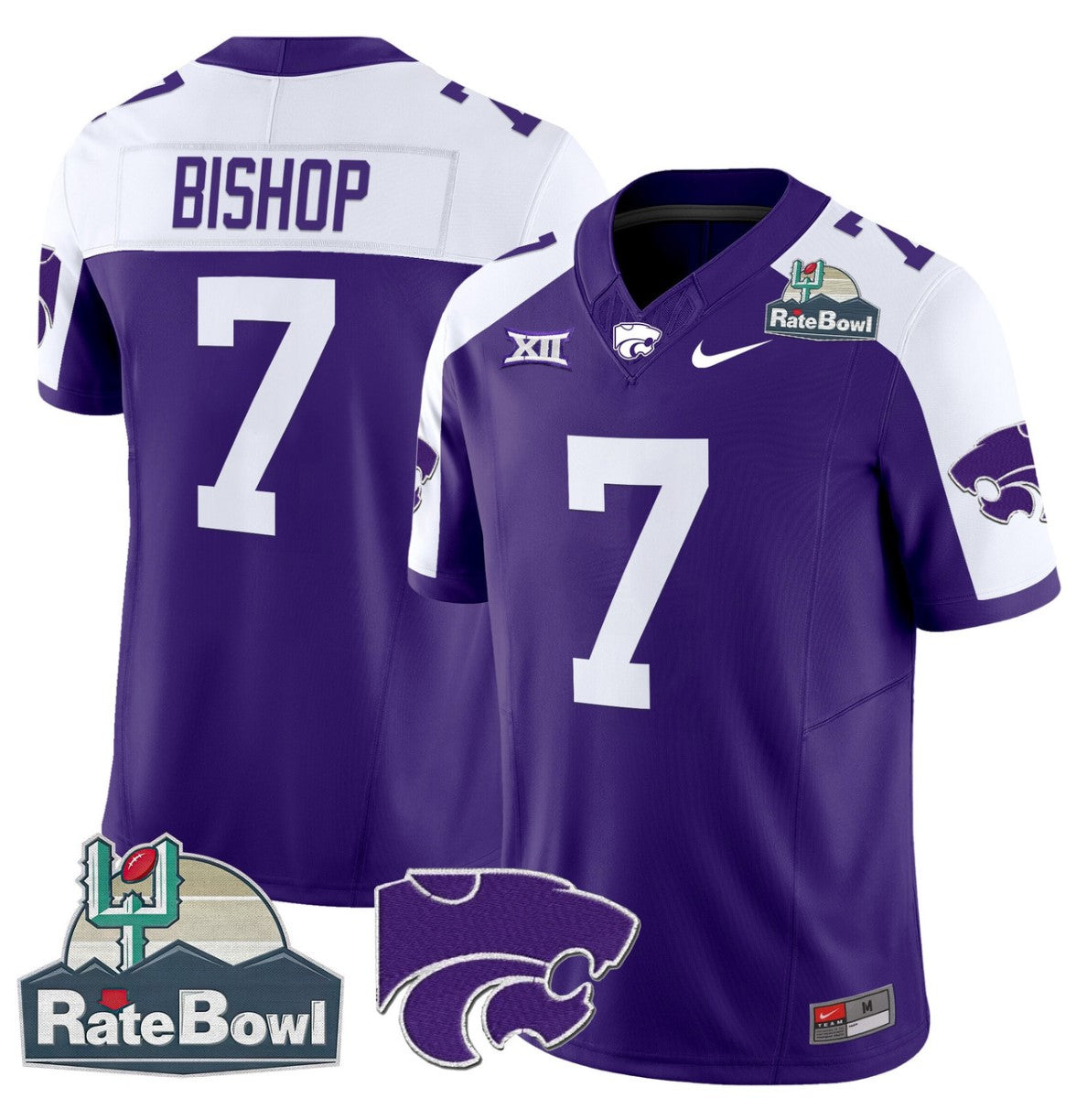 Michael Bishop Jersey #7 Kansas State Wildcats 2025 Rate Bowl Patch Purple Alternate