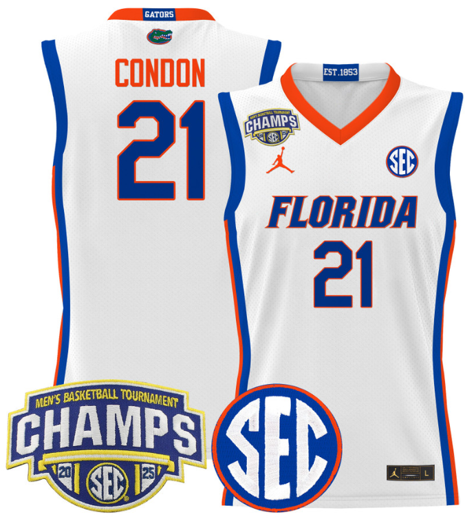 Men Alex Condon Jersey #21 Florida Gators 2025 SEC Champions Stitched White