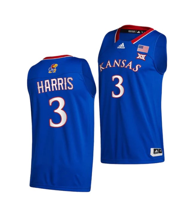 Men's #3 Dajuan Harris Jr Jersey Kansas Jayhawks College Basketball Jerseys Royal 2021