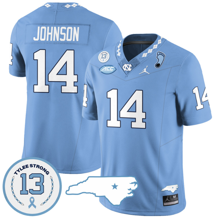 Max Johnson Jersey #14 North Carolina Tar Heels Vapor College Football Stitched Blue