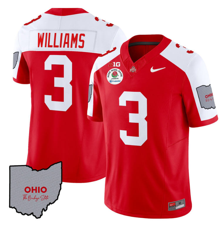 Quinshon Judkins Jersey #1 Ohio State Rose Bowl Patch Football V3 Stitched Gray
